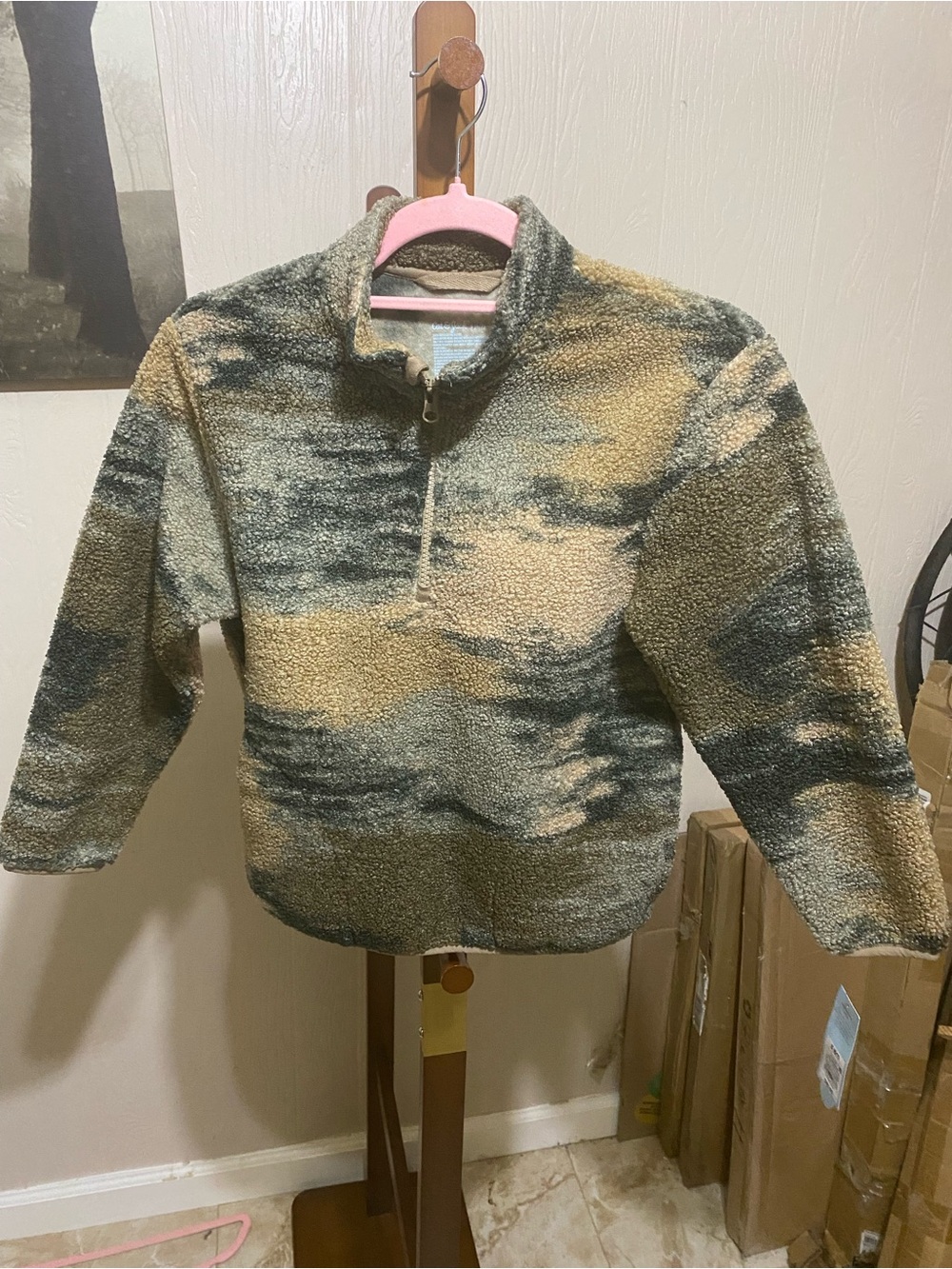 Cat & Jack boys Sherpa Zip-Up Pullover - Green & Tan
